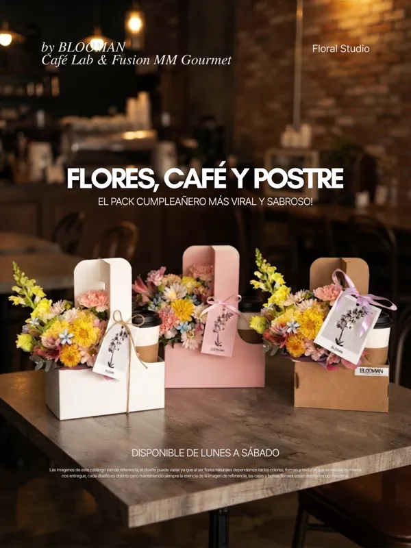 Pack Cumpleañero BLOOMAN con flores, café y pastel